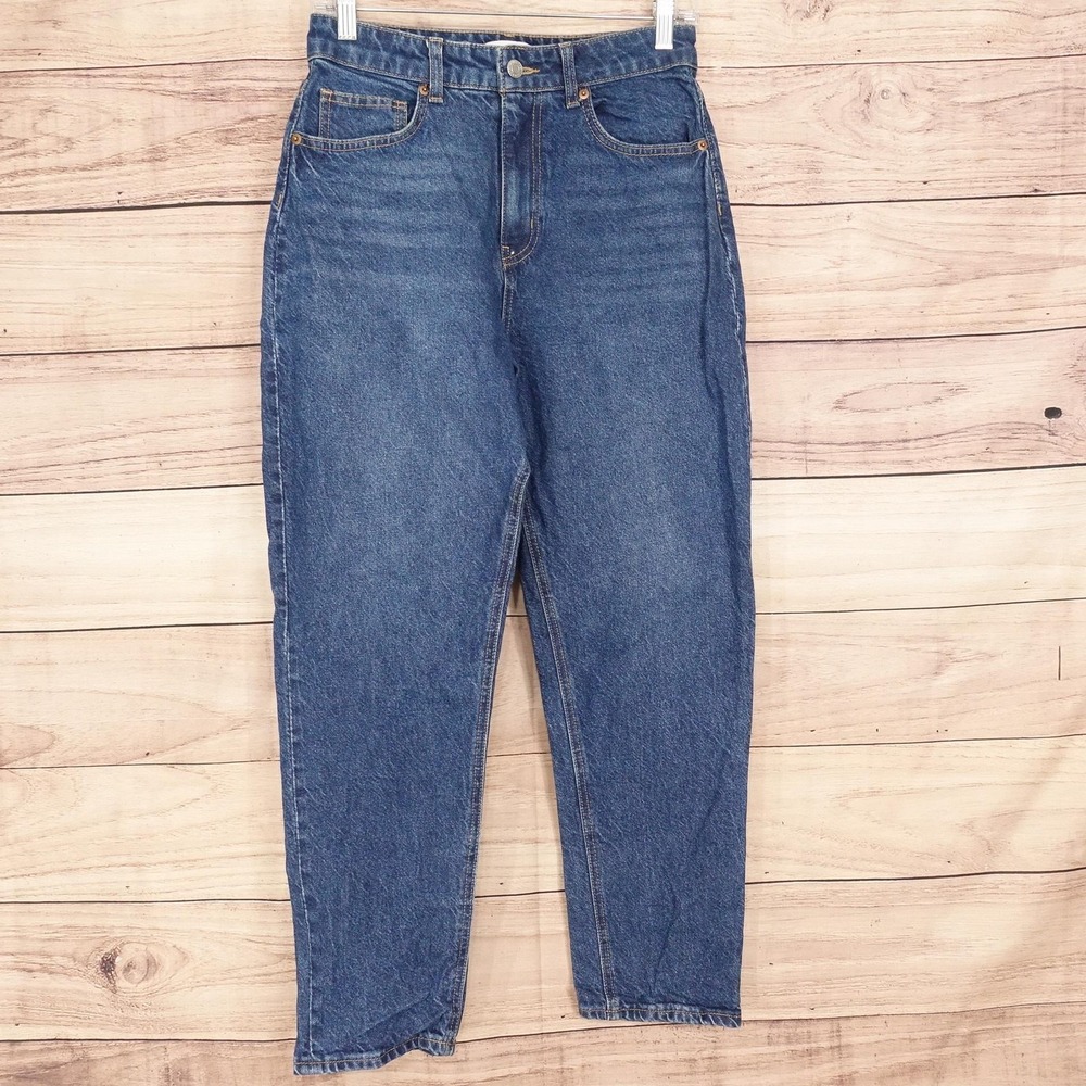 H&M Mom Jeans Womens 8 Blue Med Wash Stretch High Rise Relaxed 27x25.5 Denim